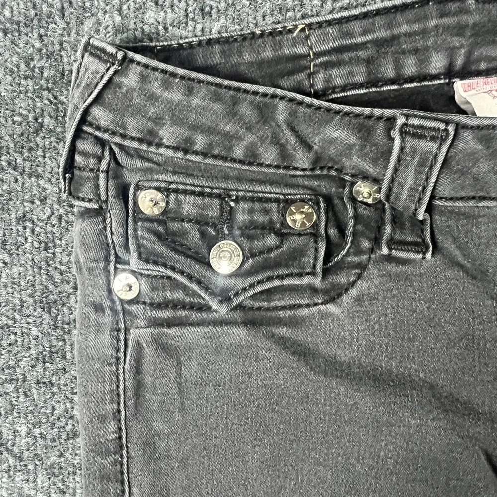 True Religion Skinny‎ Leg Flap Jeans Womens 29x31.5 Gray Denim Cotton Low Rise